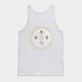 Heroes of The Air Golden Celestial Water Color of the First Hot Air Balloon Flight With a Goose, Rooster, and Sheep from Versailles Tank Top